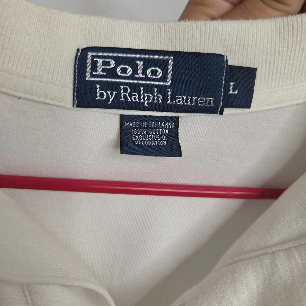 Polo Ralph Lauren Mens Large Cream White Short Sleeve Cotton Pony Logo Polo